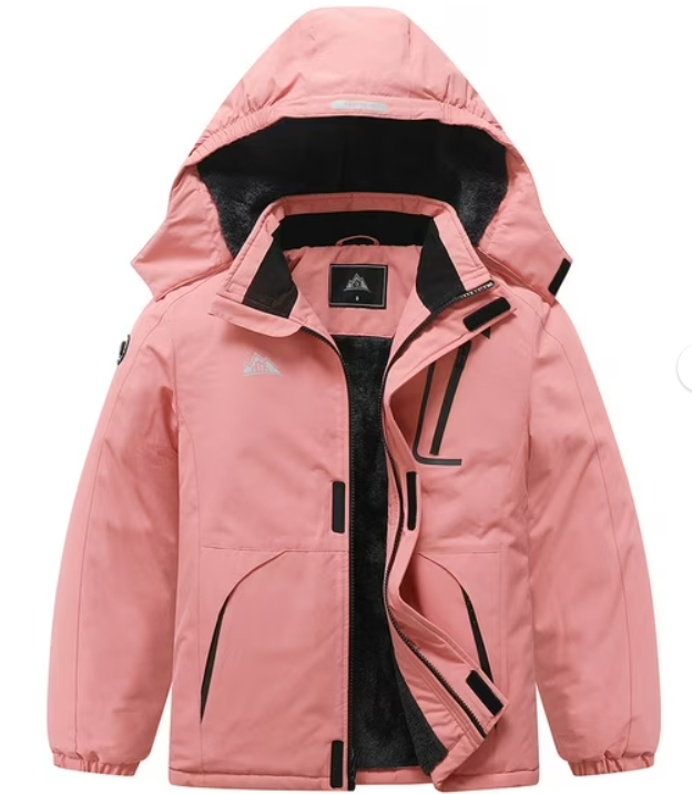Kid's Ski Jacket Waterproof Winter Coat Boy's and Girl's Fleece Snowboarding Jackets with Detachable Hood