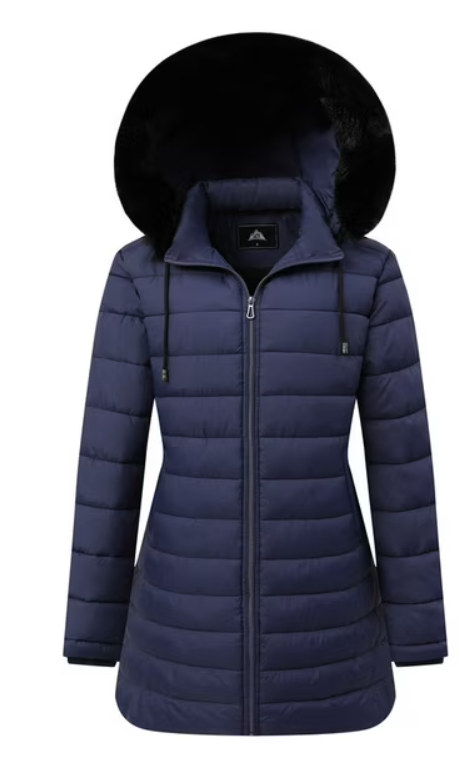 Hveoo Women's Winter Puffer Coat Thicken Fleece Lined Down Jacket Waterproof Faux Fur Detachable Hooded Parka