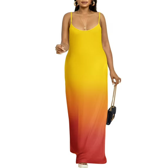 HVEOO Womens 2025 Casual Sundress Loose Striped Spaghetti Strap Long Summer Beach Maxi Dress with Pockets
