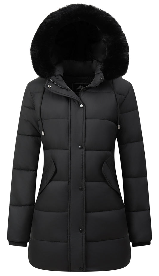 Hveoo Women's Winter Coat Long Waterproof Parka - Warm Snow Jacket for Women, Windproof Winter Jacket for Cold Weather, Black L