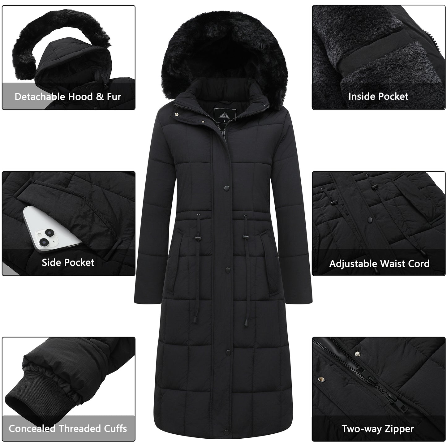 Hveoo Women's Winter Coat Long Waterproof Parka - Warm Snow Winter Jacket for Women, Cold Weather Outerwear
