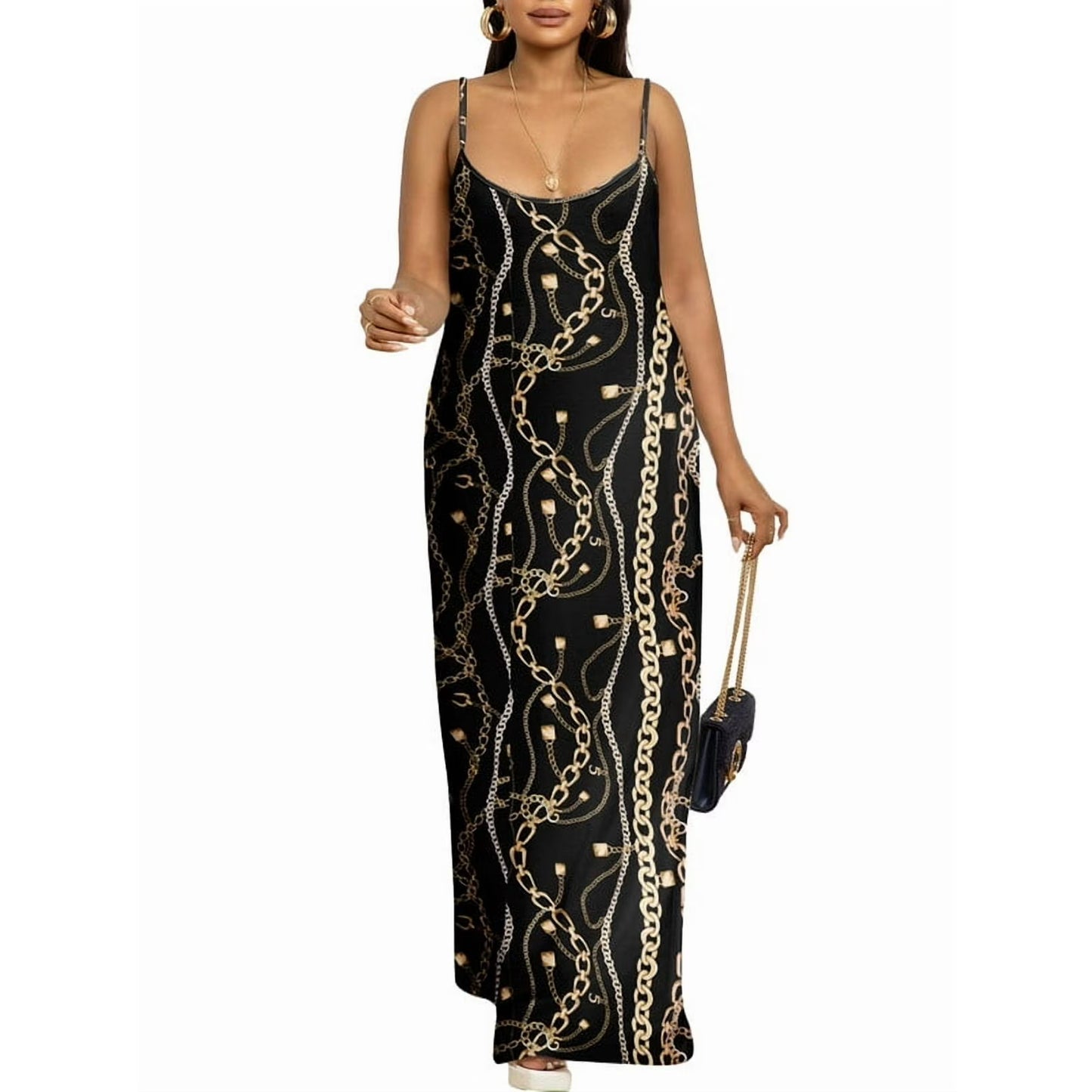 HVEOO Womens 2025 Casual Sundress Loose Striped Spaghetti Strap Long Summer Beach Maxi Dress with Pockets