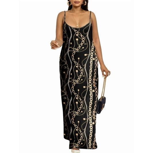 HVEOO Womens 2025 Casual Sundress Loose Striped Spaghetti Strap Long Summer Beach Maxi Dress with Pockets
