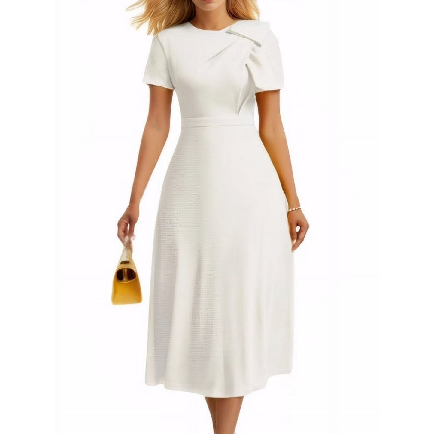 HVEOO Women's Casual A Line Swing Summer Dress Short Sleeve Round Neck Wrap Evening Party Dresses