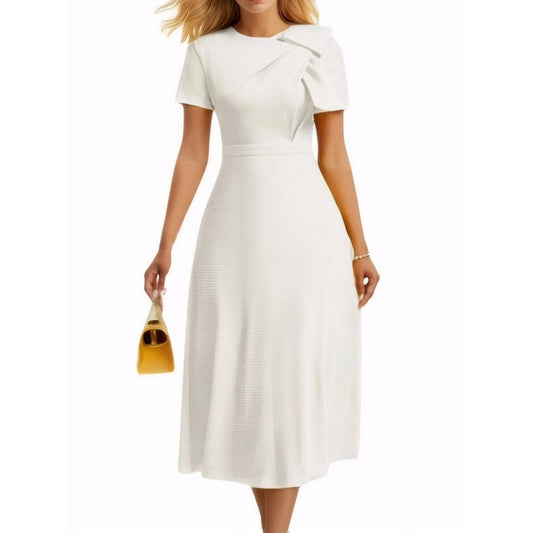 HVEOO Women's Casual A Line Swing Summer Dress Short Sleeve Round Neck Wrap Evening Party Dresses