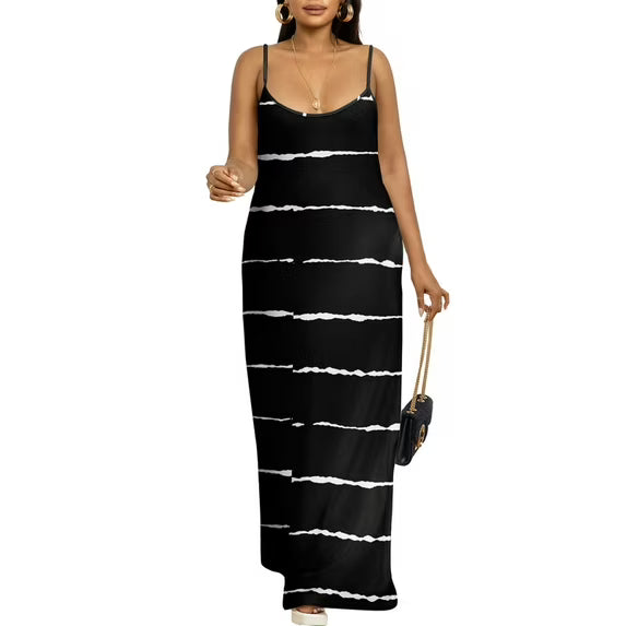 HVEOO Womens 2025 Casual Sundress Loose Striped Spaghetti Strap Long Summer Beach Maxi Dress with Pockets