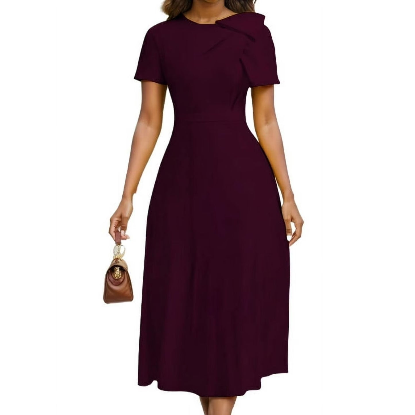 HVEOO Women's Casual A Line Swing Summer Dress Short Sleeve Round Neck Wrap Evening Party Dresses