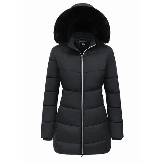 Women's Winter Down Coats Waterproof Thicken Hooded Insulated Quilted Puffer Jacket, Black L