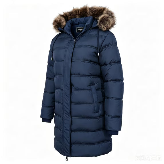 HVEOO Women's Winter Puffer Coat Thicken Fleece Lined Winter Jacket Waterproof Faux Fur Detachable Hooded Parka