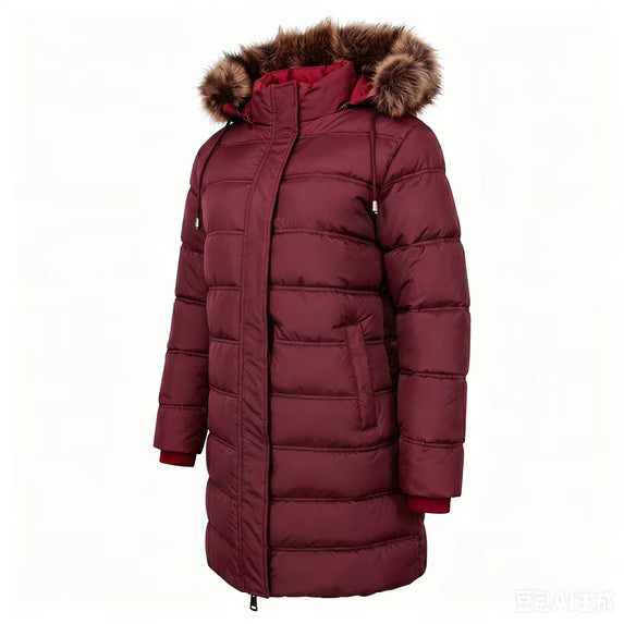 HVEOO Women's Winter Puffer Coat Thicken Fleece Lined Winter Jacket Waterproof Faux Fur Detachable Hooded Parka
