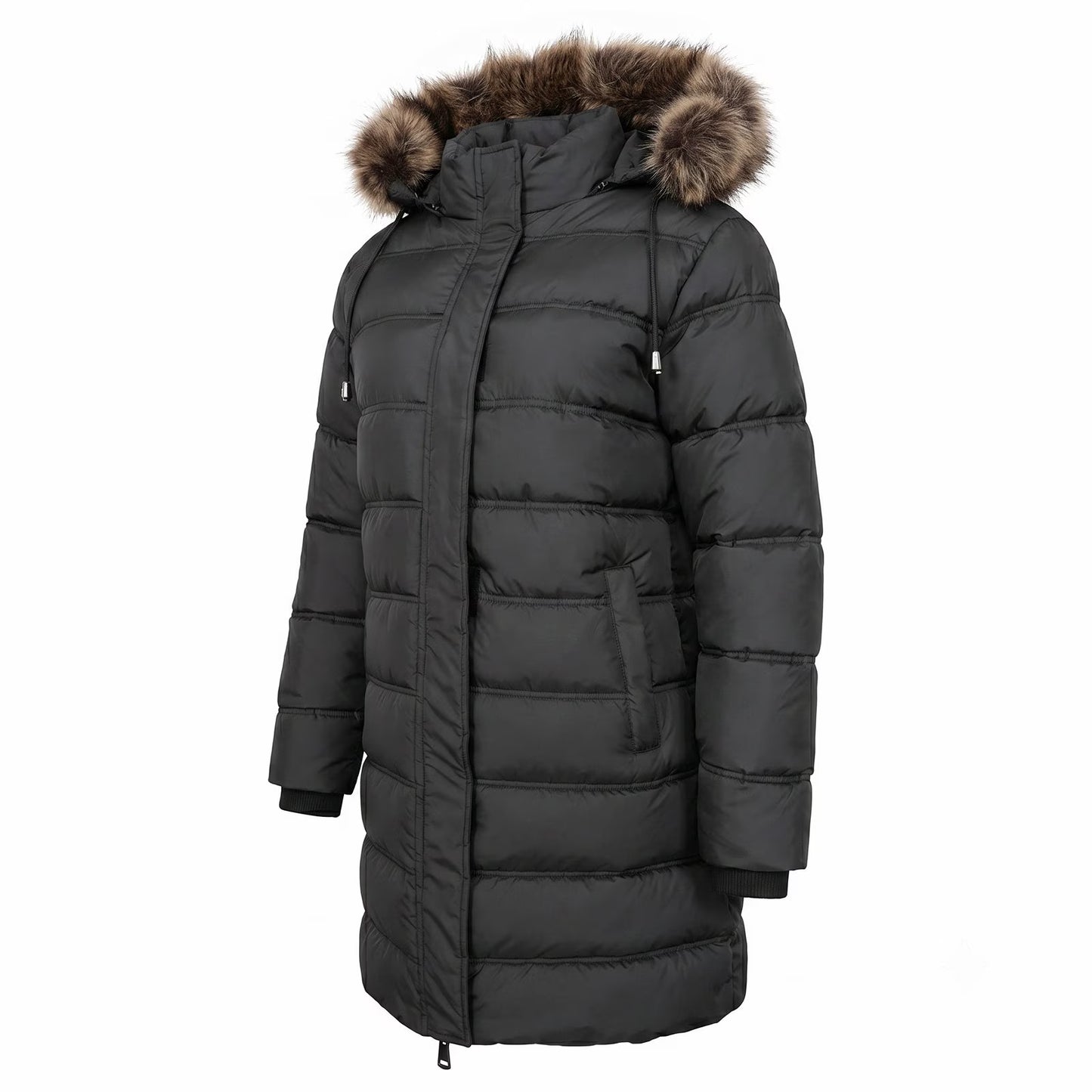 HVEOO Women's Winter Puffer Coat Thicken Fleece Lined Winter Jacket Waterproof Faux Fur Detachable Hooded Parka