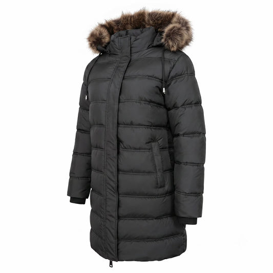HVEOO Women's Winter Puffer Coat Thicken Fleece Lined Winter Jacket Waterproof Faux Fur Detachable Hooded Parka