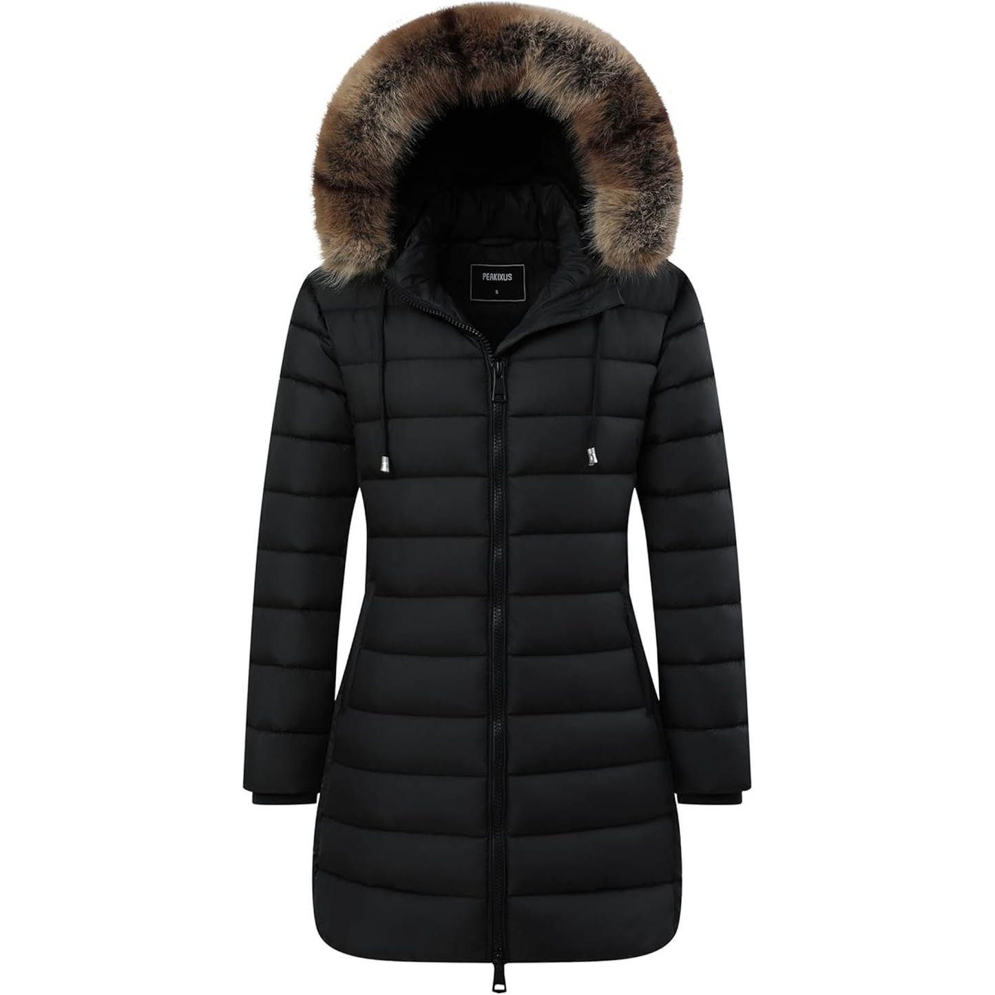 Women's Winter Coats Long Warm Thicken Puffer Jackets Outwear With Removable Faux Fur Hood, Black XL