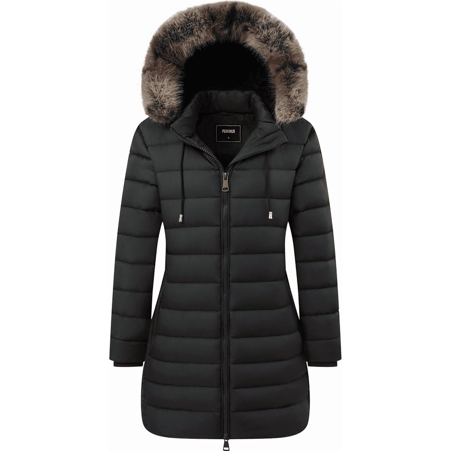 Women's Winter Coats Long Warm Thicken Puffer Jackets Outwear With Removable Faux Fur Hood, Black XL