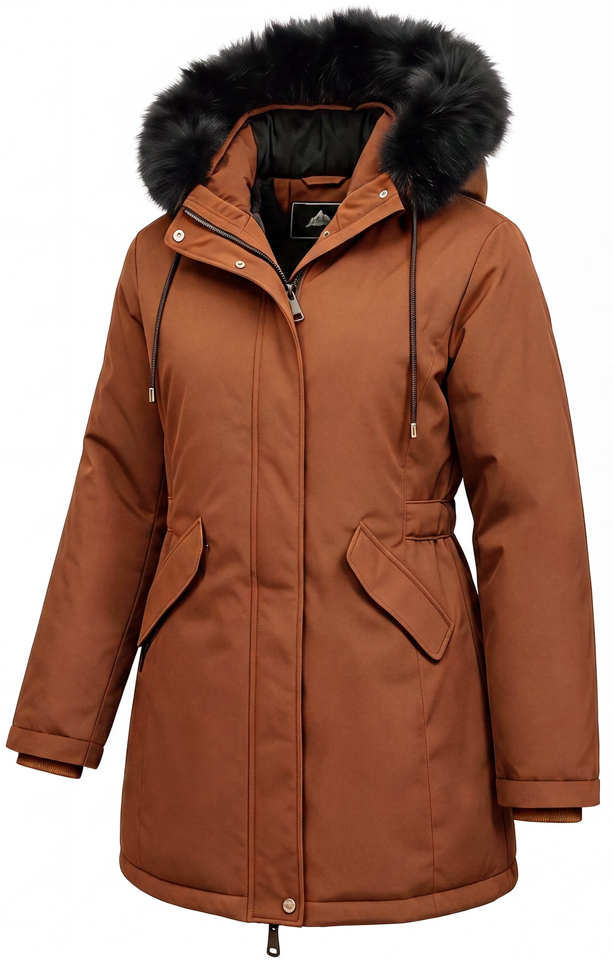 Winter Thicken Puffer Coat for Women Warm Waterproof Jacket with Faux Fur Removable Hood, Brown