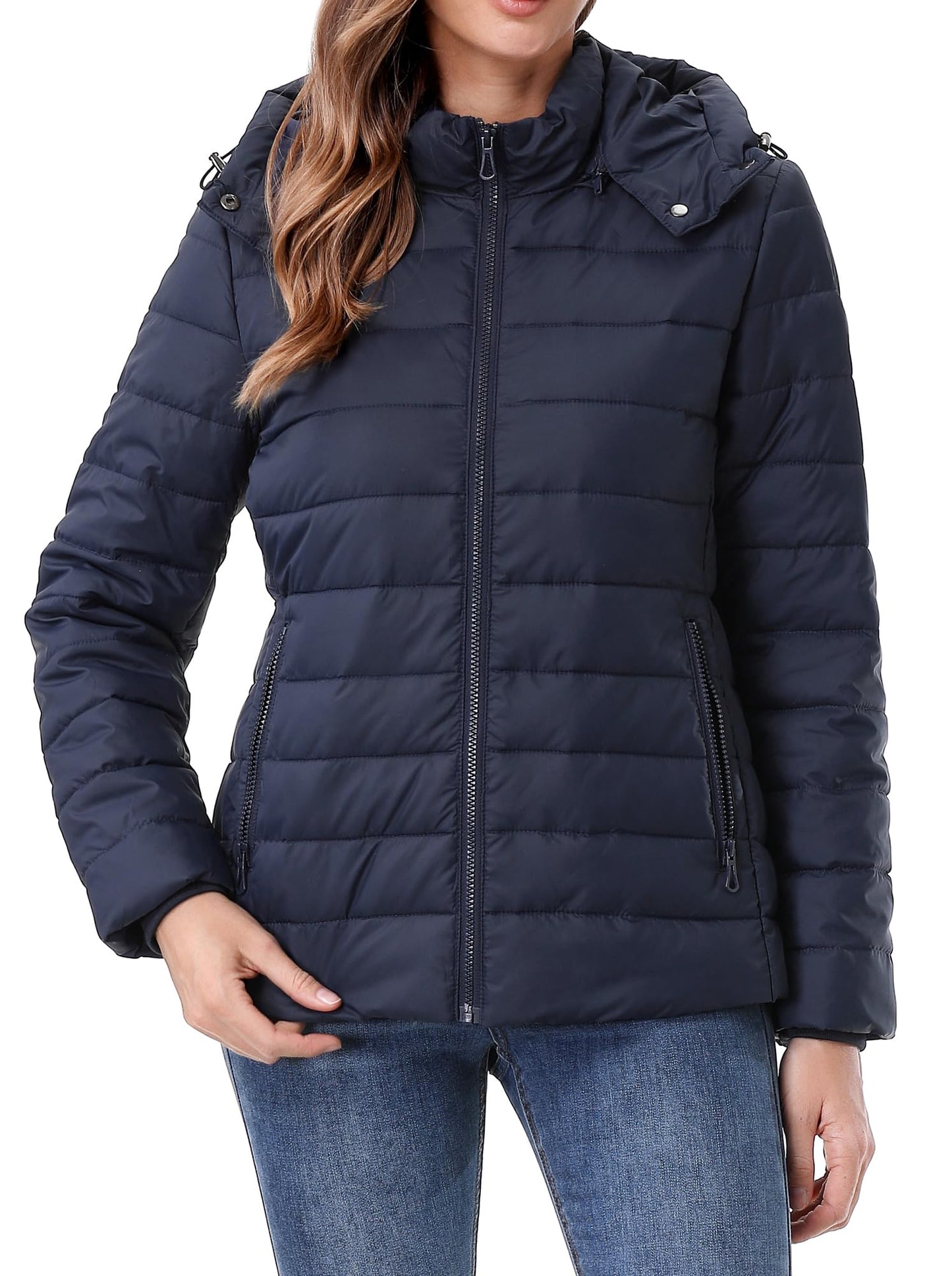 HVEOO Women's Hooded Puffer Jacket Lightweight Warm Puffy Quilted Winter Coat Waterpoof Jackets for Cold Weather