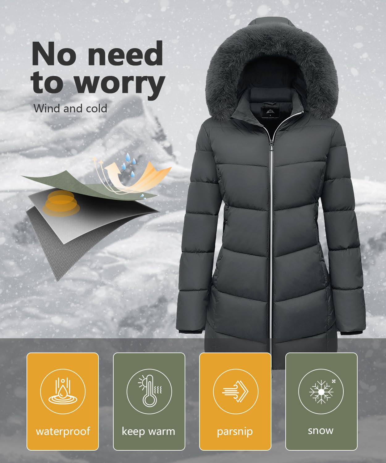 HVEOO Women's Winter Windproof Warm Down Coats Waterproof Thicken Hooded Puffer Jacket