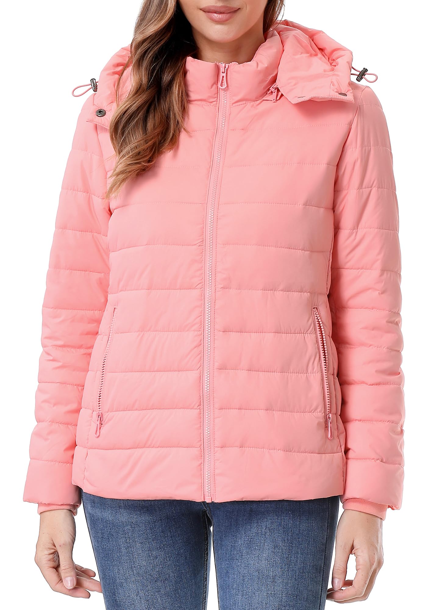 HVEOO Women's Hooded Puffer Jacket Lightweight Warm Puffy Quilted Winter Coat Waterpoof Jackets for Cold Weather
