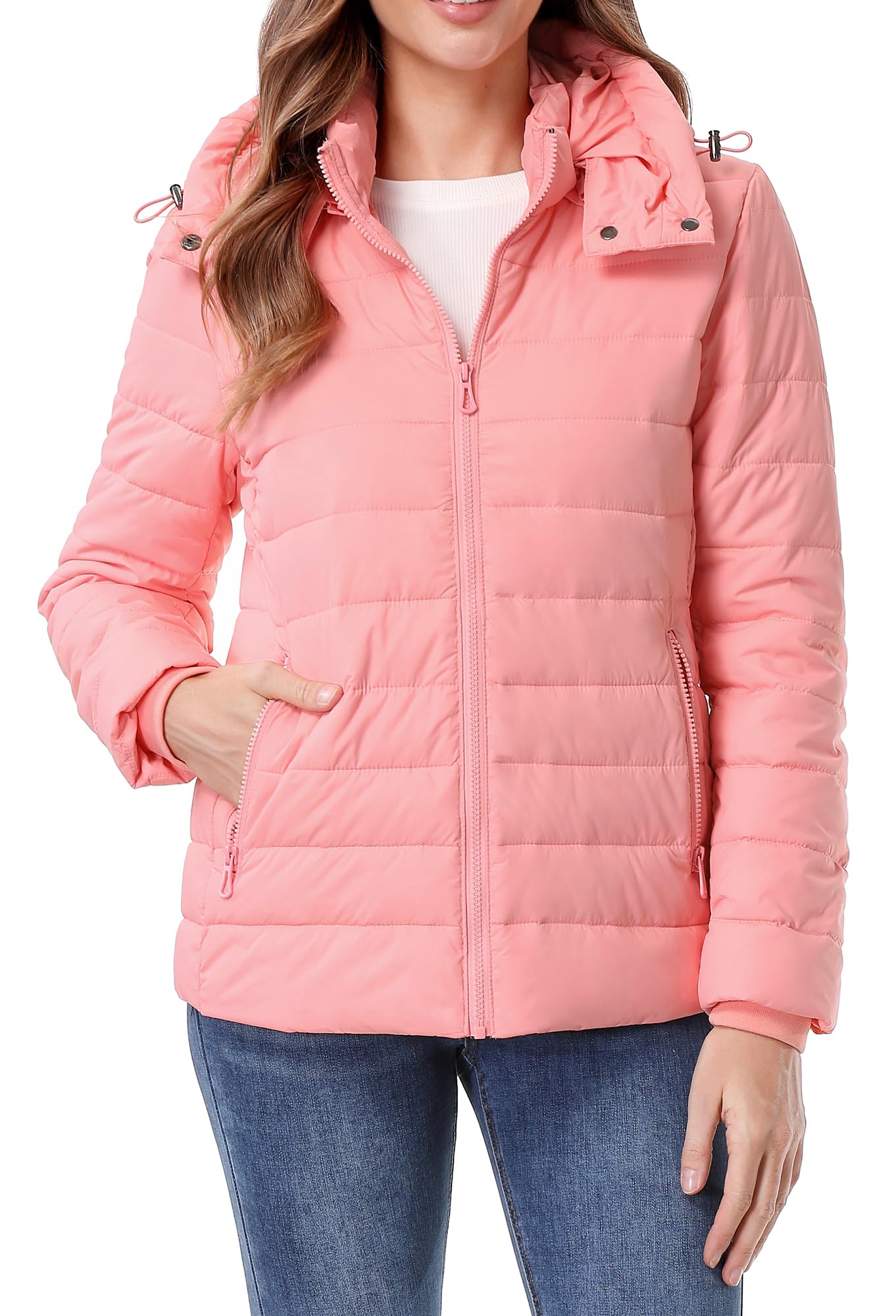 HVEOO Women's Hooded Puffer Jacket Lightweight Warm Puffy Quilted Winter Coat Waterpoof Jackets for Cold Weather