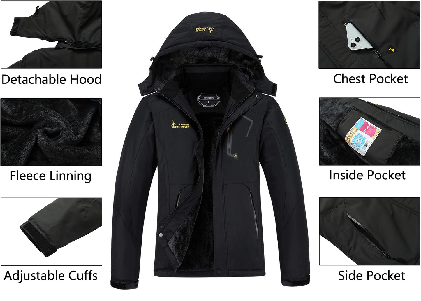 HVEOO 女士冬季外套滑雪服，防水防风，人造毛皮内衬，冬季夹克派克大衣