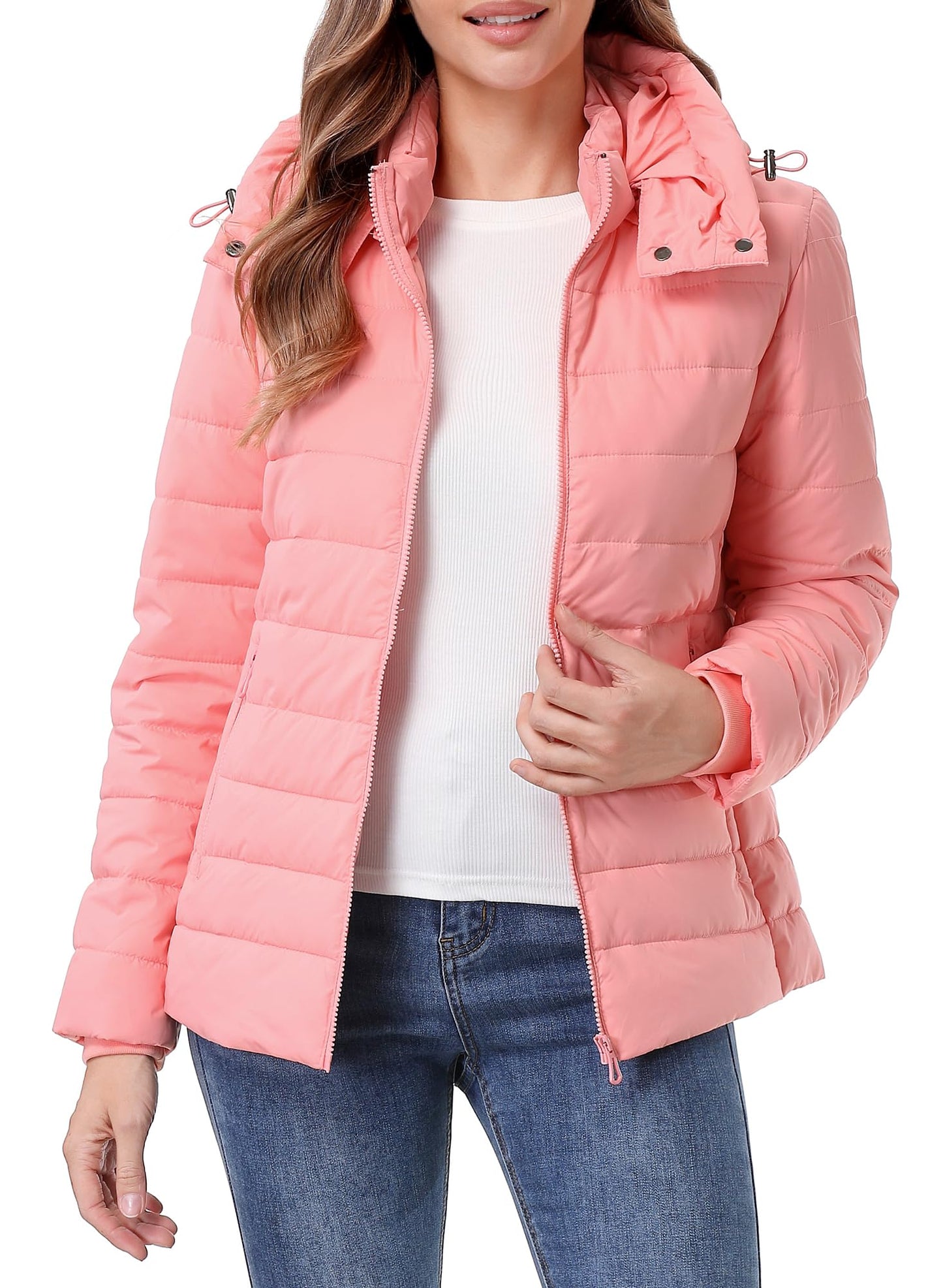 HVEOO Women's Hooded Puffer Jacket Lightweight Warm Puffy Quilted Winter Coat Waterpoof Jackets for Cold Weather